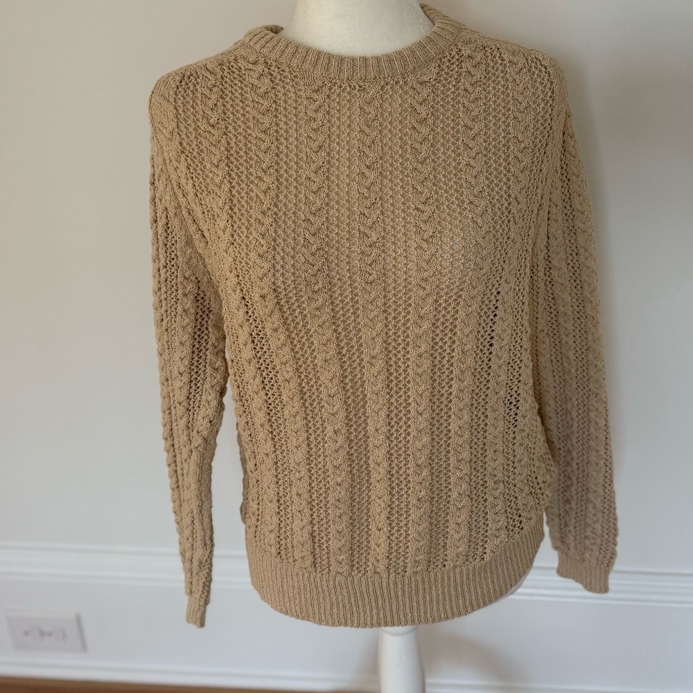 Zara Classic Tan Cable Knit Sweater Size Large - Picture 3 of 10